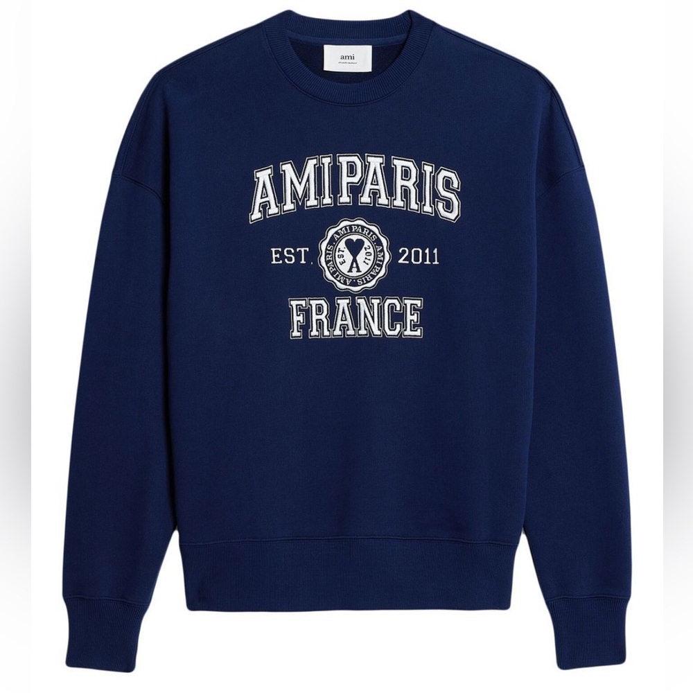 Excellent Condition AMI Paris Embroidered Navy Sweater Size L Check measurement!